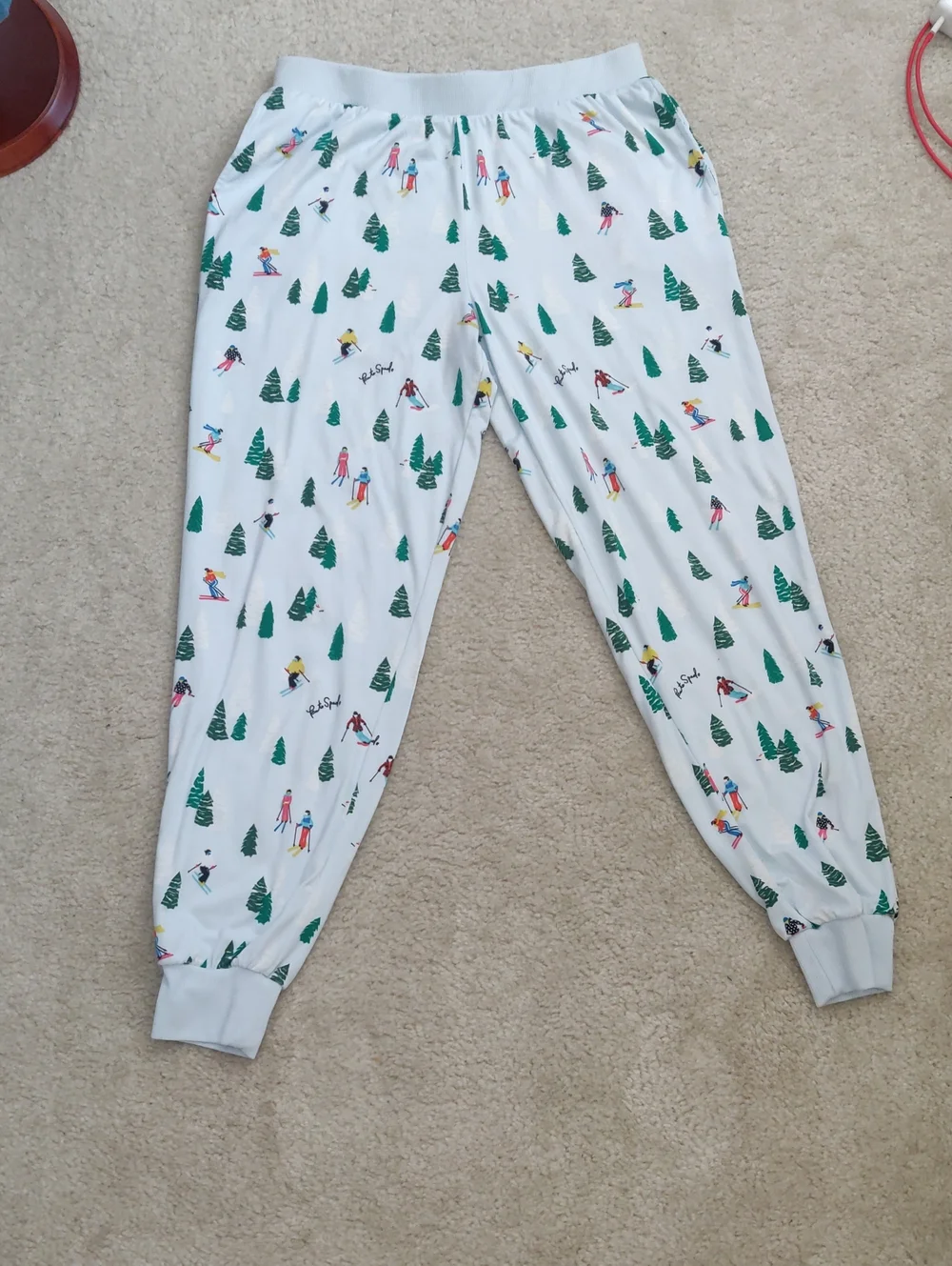 Kate Spade Ski Motif Pajama Jogger Pants whimsical Holiday Y2K Cottagecore Retro